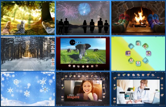 Verschiedene Screenshots von den virtuellen Umgebungen des Webinar-Software Anbieters vitero inspire