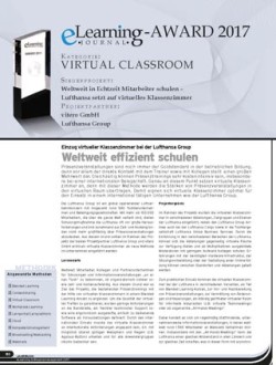 Artikel über den eLearning Award 2017 in der Kategorie Virtual Classroom mit vitero und der Lufthansa Group