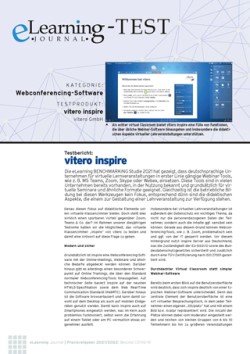 Artikel des eLearning Journal Software Tests zum Testerergebnis für die Webconferencing-Software vitero inspire 2021